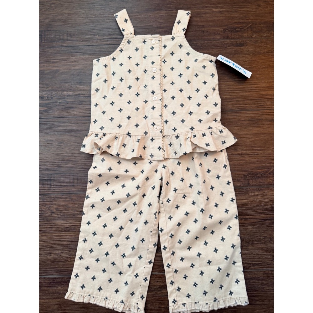 Carters Toddler Girls 2T 2-Piece Peplum Tank Top and Pants Set Beige Floral NWT
